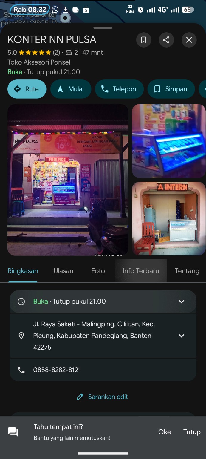 Screenshot profil Google Maps KONTER NN PULSA